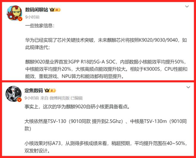 麒麟9020性能大揭秘：5G-A网络与自研小核迭代规律也已清晰！ title=
